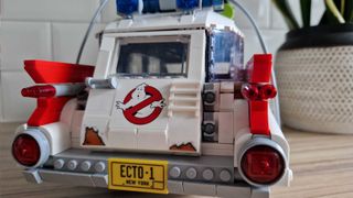 A closeup of the back of the Lego Ghostbusters ECTO-1 set