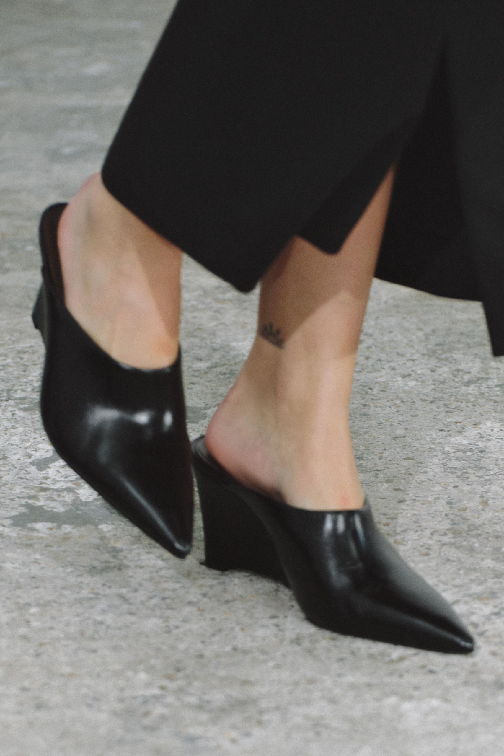 Leather Wedge Mules - Black - 6