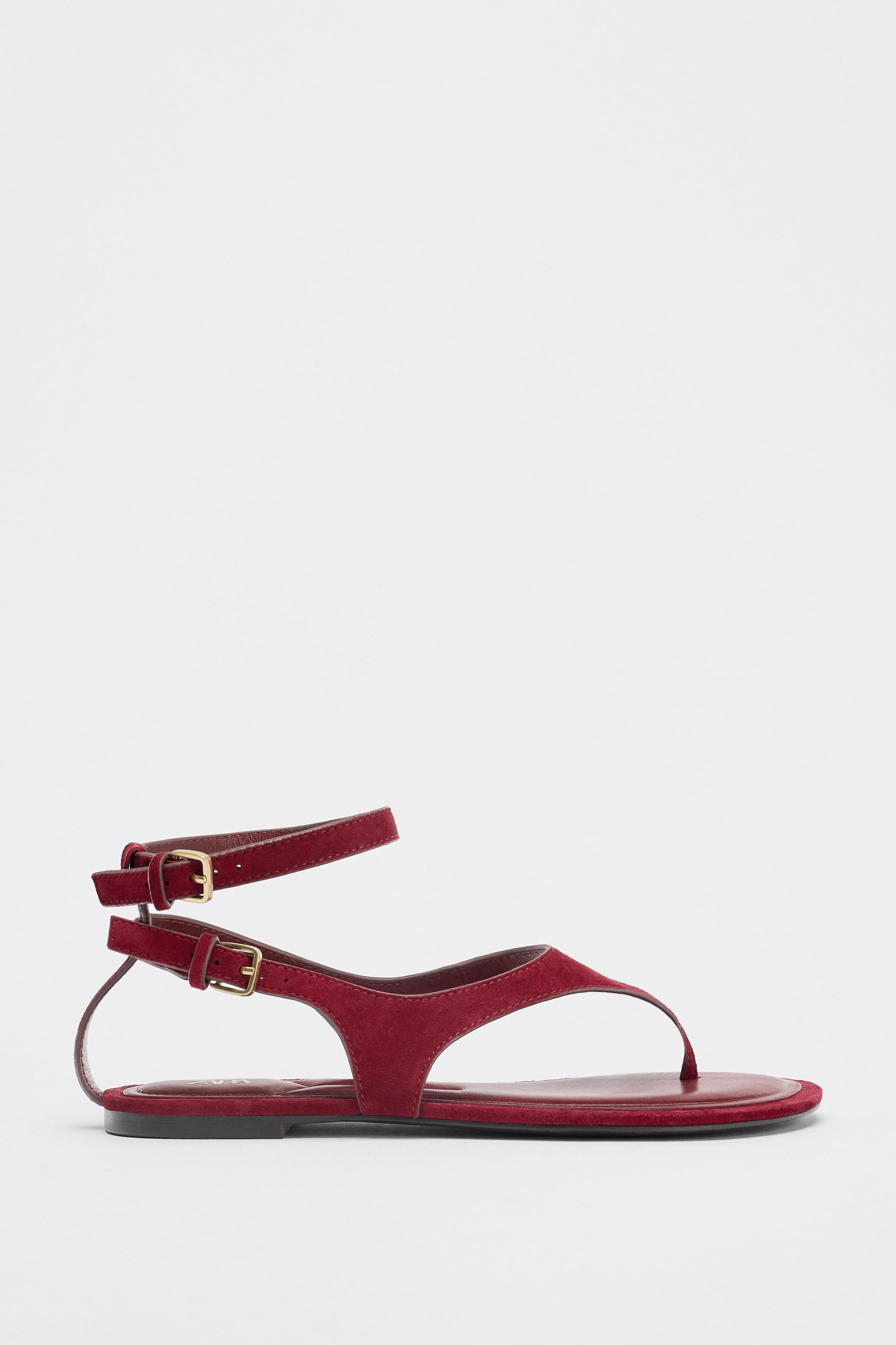 Split Leather Flat Toe Loop Sandals