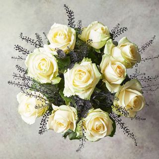 avalanche roses green bell foliage bouquet