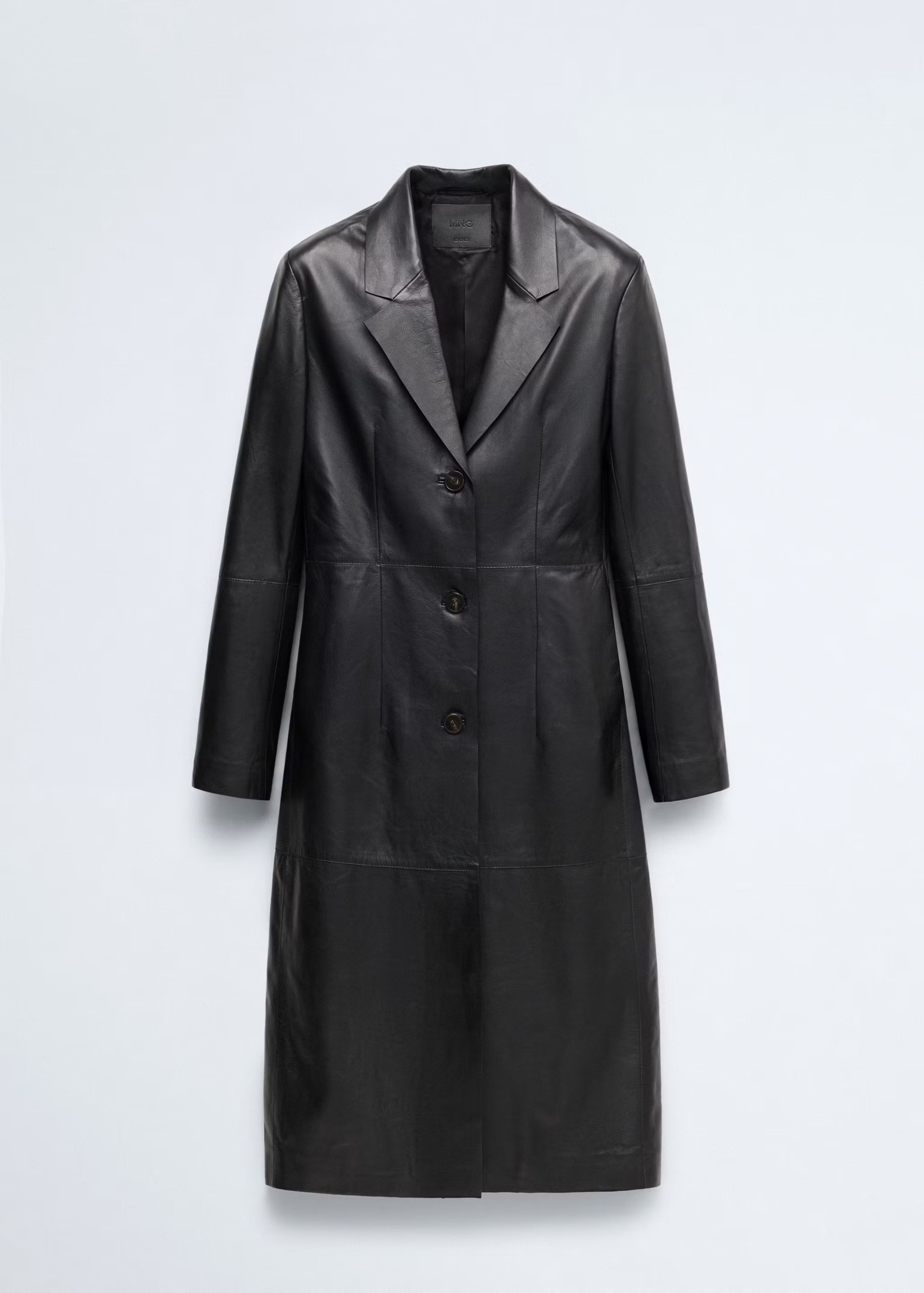 Mango black leather coat with lapels