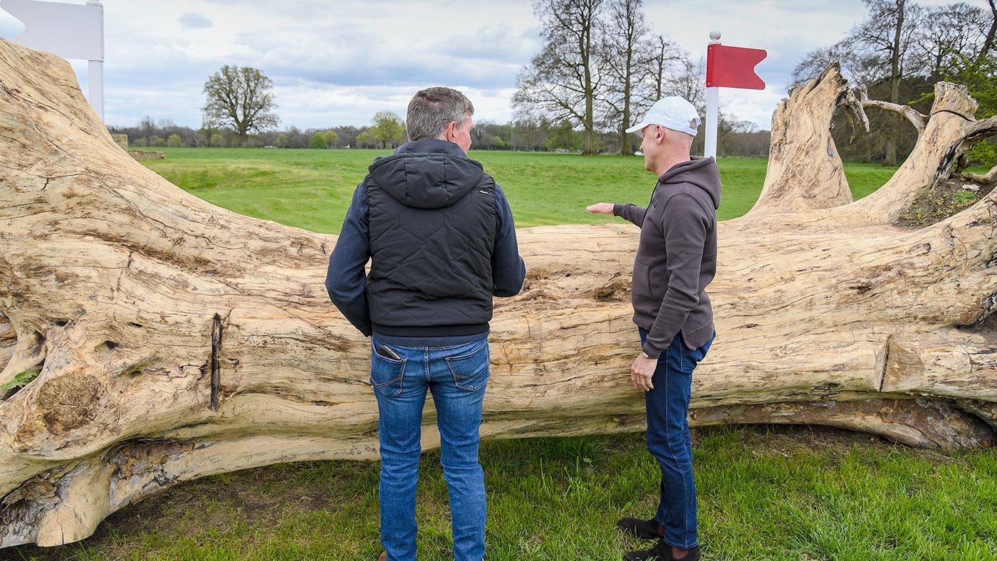 Badminton Horse Trials cross-country course &amp;ndash;&amp;nbsp;Eric Winter and Andrew Hoy at fence 4