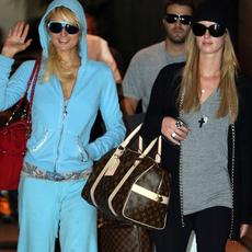 Paris Hilton and Nicky Hilton wear tracksuits and tall UGG boots while at the airport.
