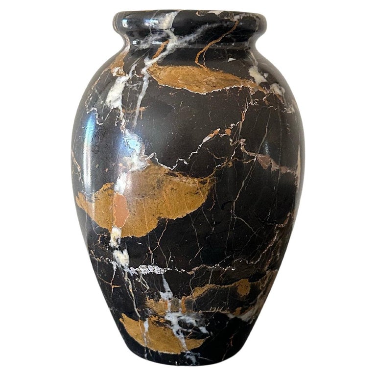 Stunning Black/brown Hand Carved Portoro Marble Vase Circa 1970s