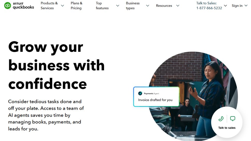 QuickBooks website screenshot (October 2025).