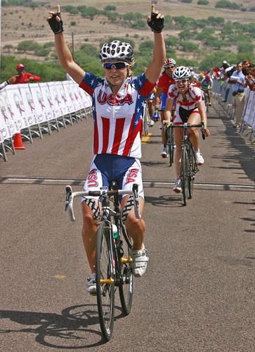 Shelley Evans wins the women's PanAm road race.