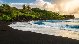 Black sand beach on Maui
