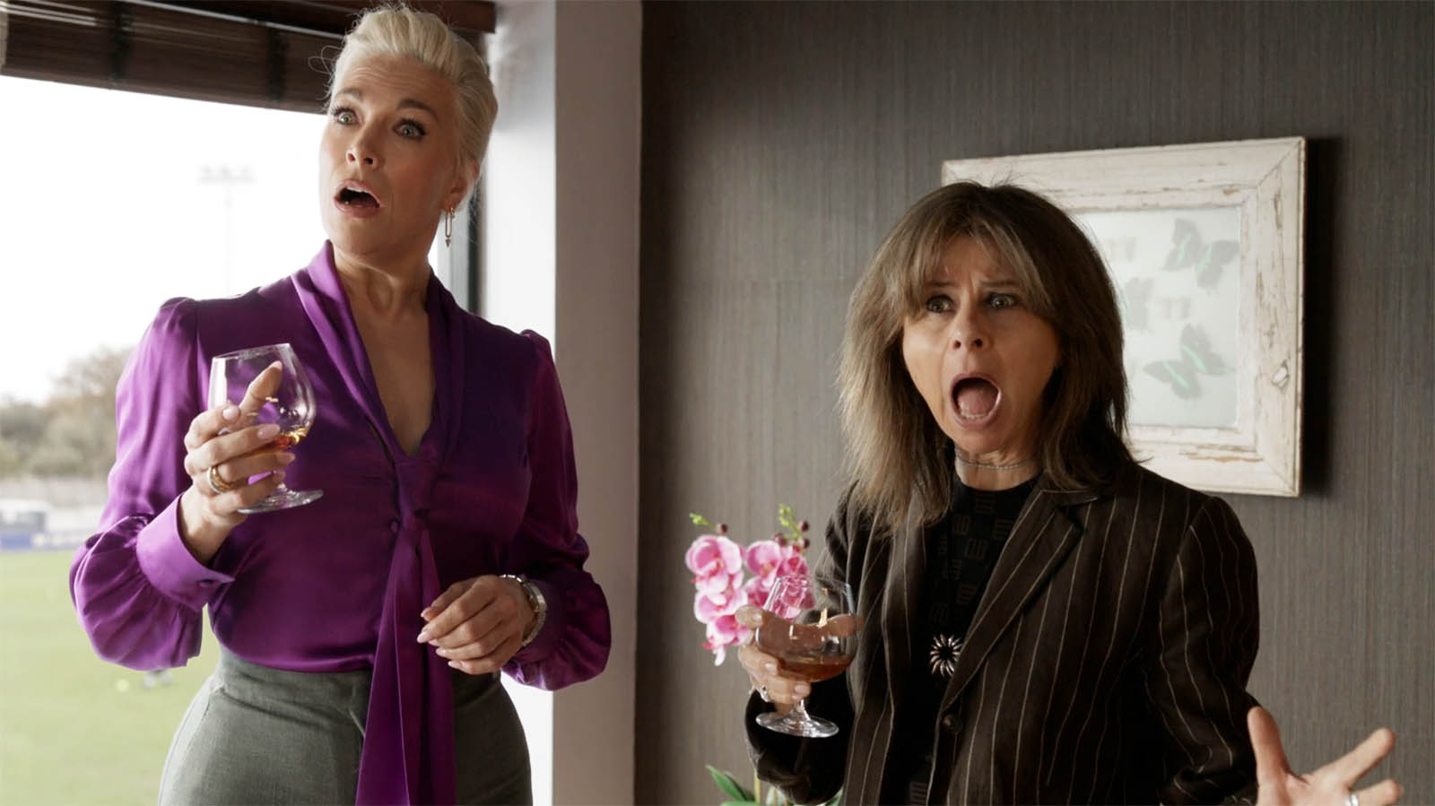 Rebecca and Zelda with mouths open in Ted Lasso season 4 episode 7