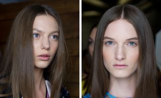 The design duo's models were styled with middle-parted, shiny hair that bounced down the runway for spring