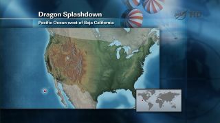 A map shows where Dragon was expected to splashdown in the Pacific Ocean on May 31, 2012.