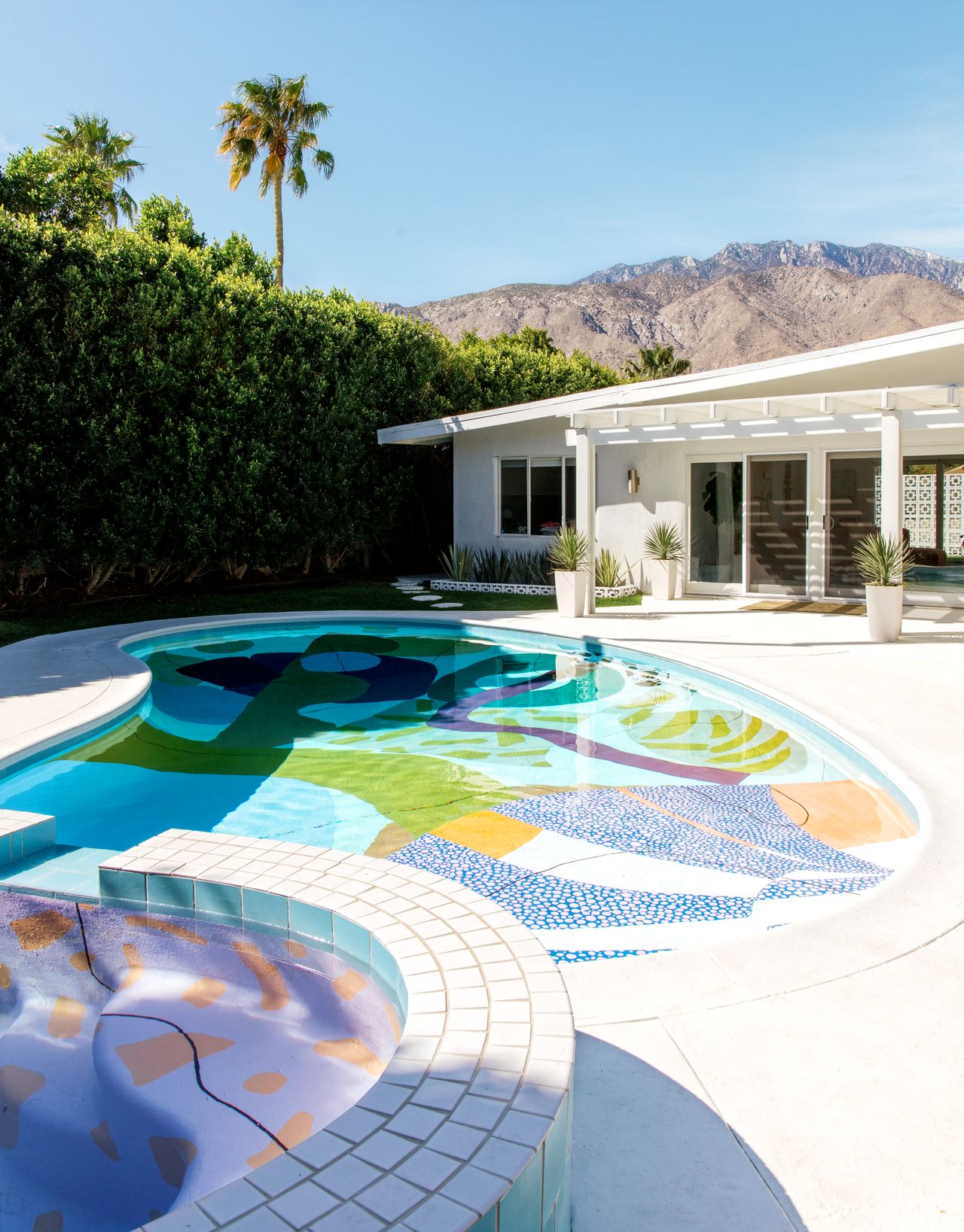 A series of colorful, abstract sculptures and murals.