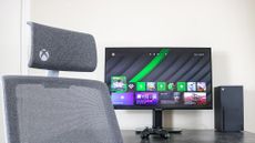 Haworth Very Gaming Chair in front of a desk with an Xbox Series X in the background