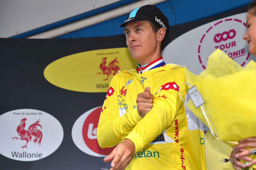 Nike Terpstra on the stage 3 podium.
