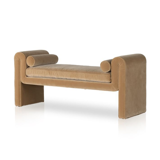 upholstered camel-colored bench