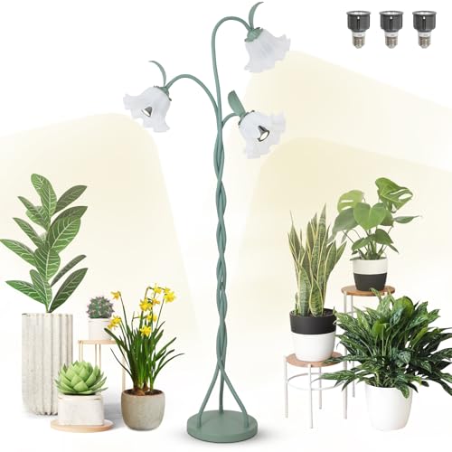 Hmvpl Grow Lights for Indoor Plants, Full Spectrum Plant Lights for Indoor Growing With 3 7w Grow Light Bulbs, Foot Switch, Standing Tall Growth Lamp With Flexible Gooseneck for Middle Small Plants