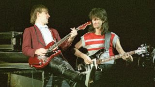 Rush’s Alex Lifeson and Geddy Lee onstage in 1983