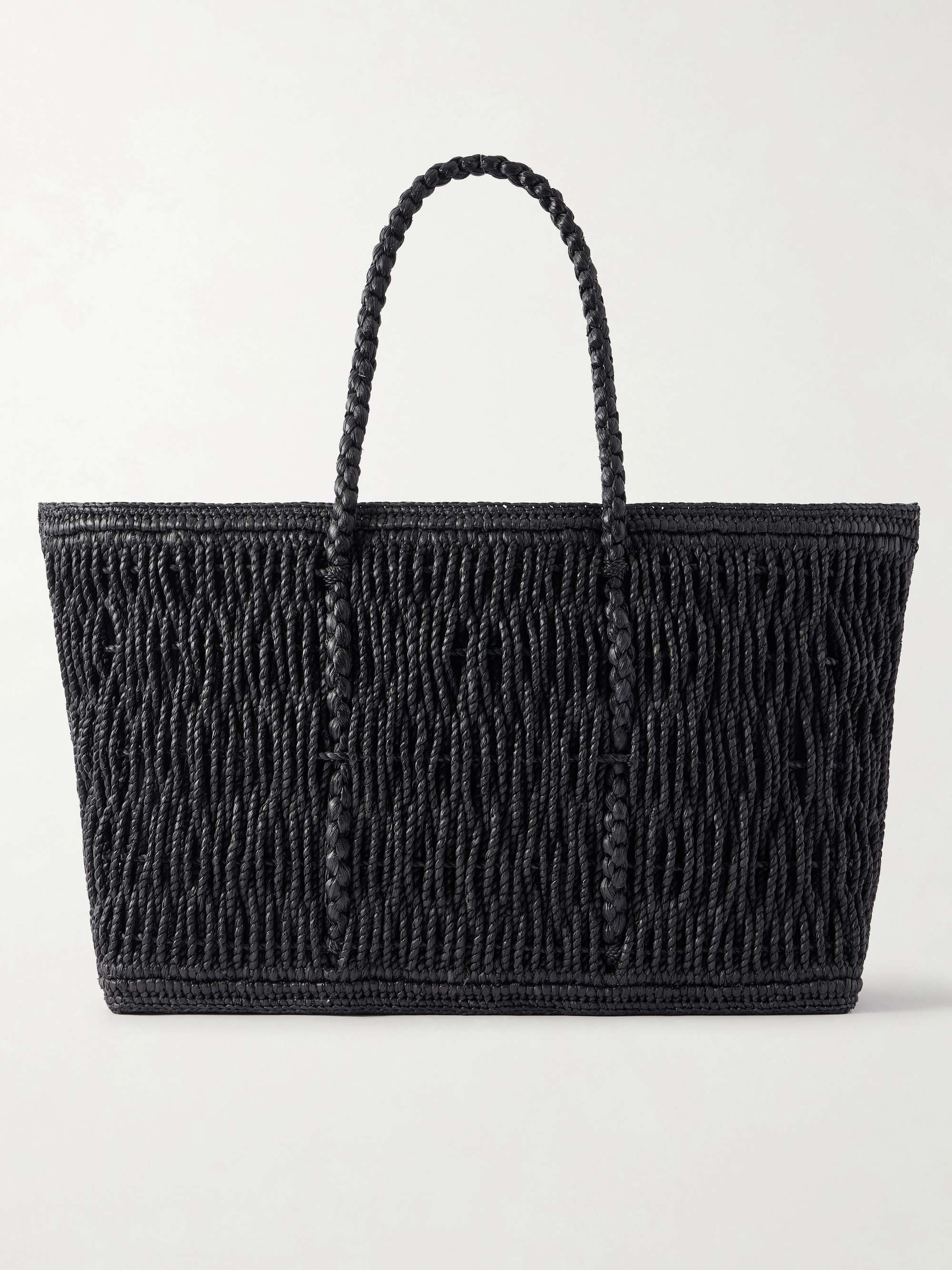 Georgica Leather-Trimmed Raffia Tote Bag