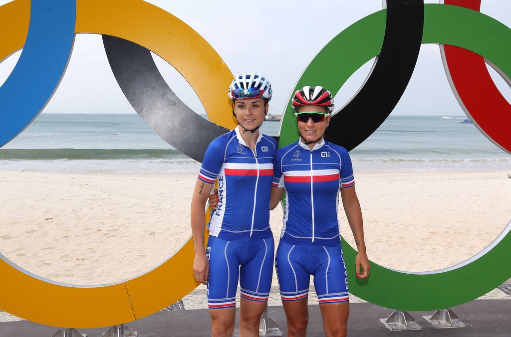 Audrey Cordon and Pauline Ferrand-Pr&eacute;vot (France) line up for the Olympic road race
