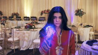 kamala khan as ms marvel with purple glowing fist