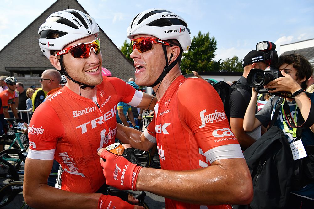 Jasper Stuyven (Trek Segafredo) celebrates winning stage 4 of the BinckBank Tour