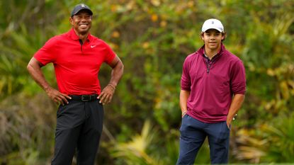 Tiger Woods and Charlie Woods of the United States during the final round of the PNC Championship at The Ritz-Carlton Golf Club on December 17, 2023