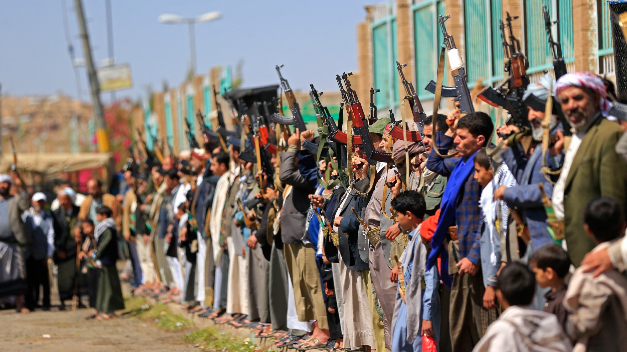 Houthi fighters and supporters at a recruitment rally in Sanaa 