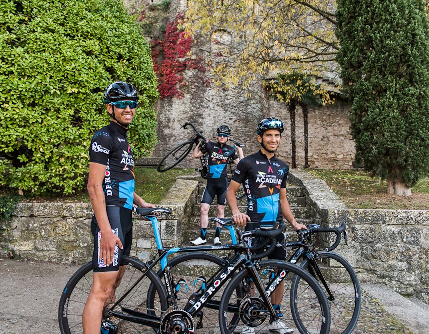 Israel Cycling Academy riders show off their new De Rosa bicycles.