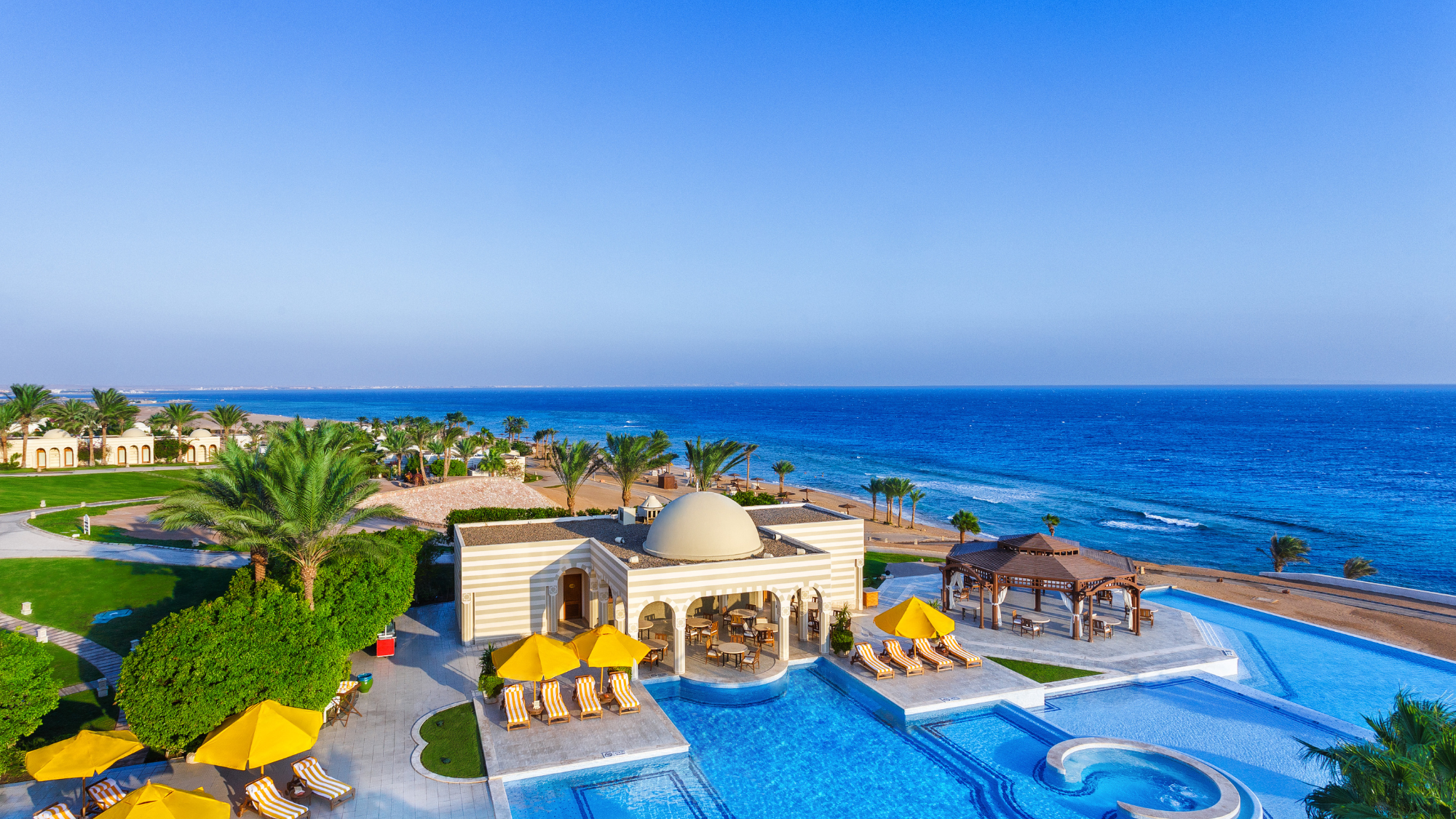 An aerial view of the infinity pool