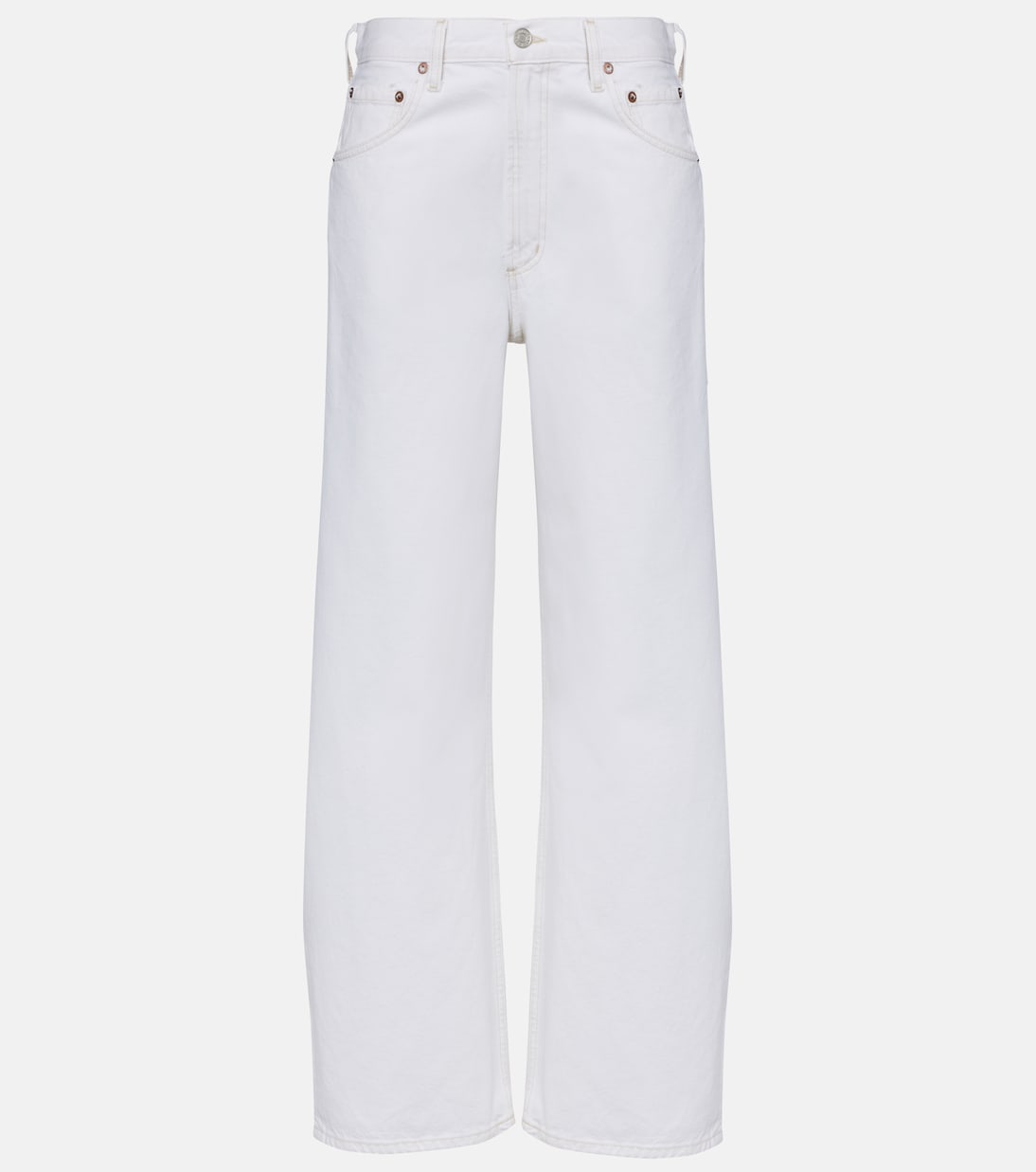 Low-bent mid-length wide-leg jeans