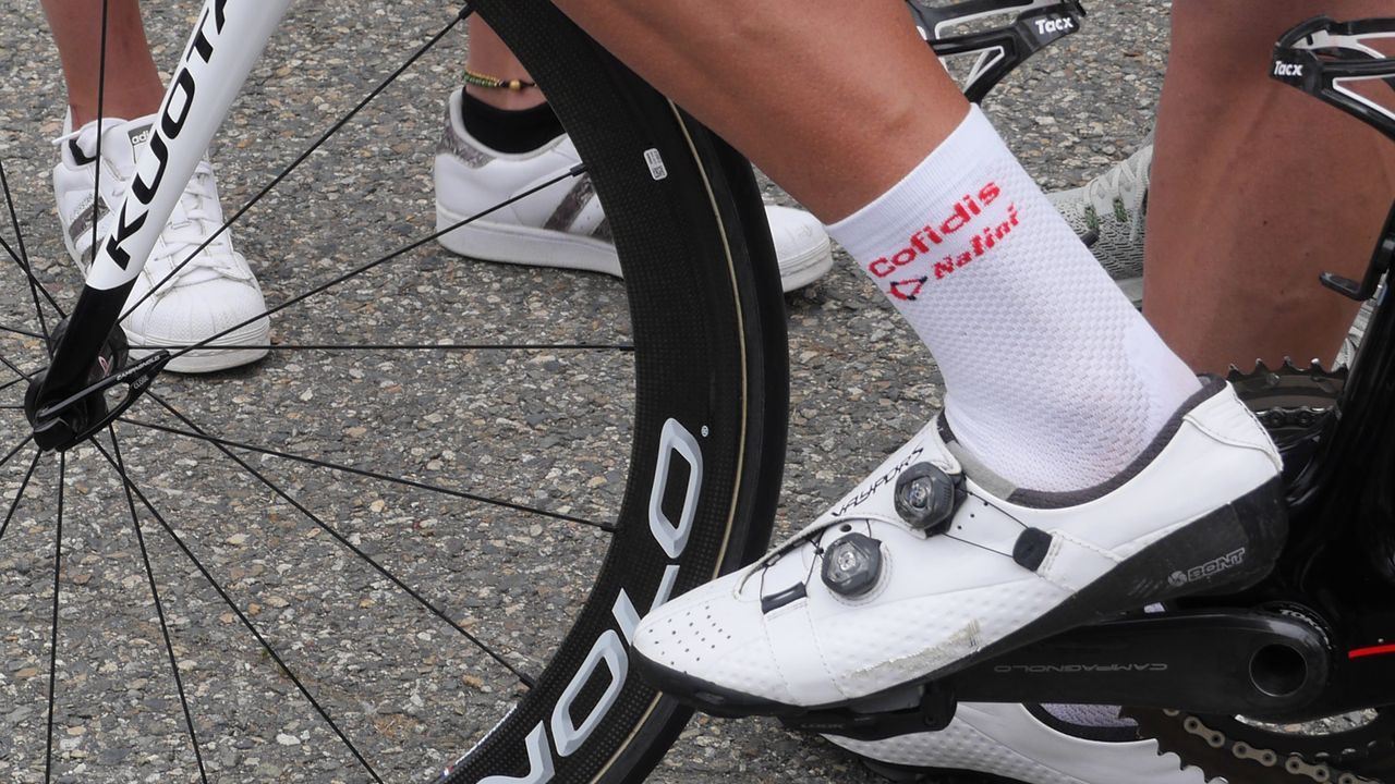 Cofidis riders are seen wearing heat-mouldable Bont shoes