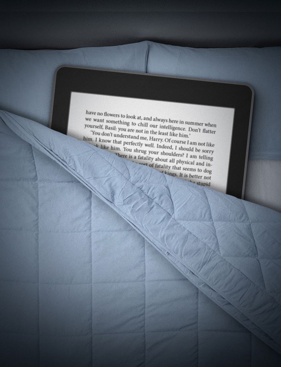 A Kindle in bed