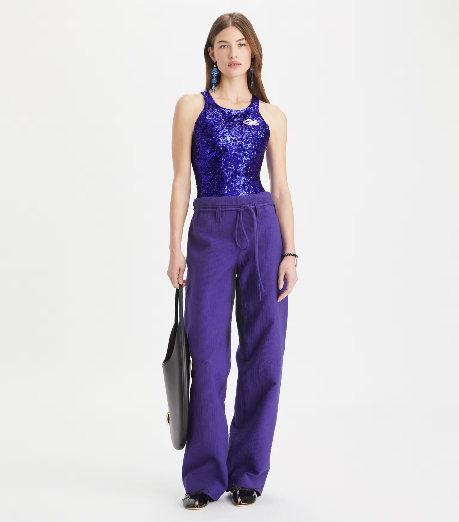 Cotton Wide Leg Pants in Blue, Size Xl
