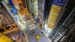 Engineers at NASA's Michoud Assembly Facility in New Orleans have assembled parts of the core stage of the SLS rocket that will return humans to the moon in 2023.