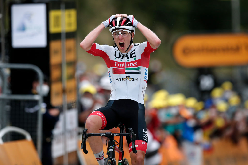 2020 Tour de France - Stage 9: Tadej Pogačar celebrates winning his first stage of the Tour