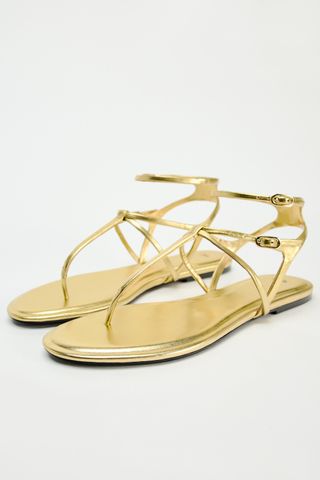 ZARA, Flat Metallic Sandals