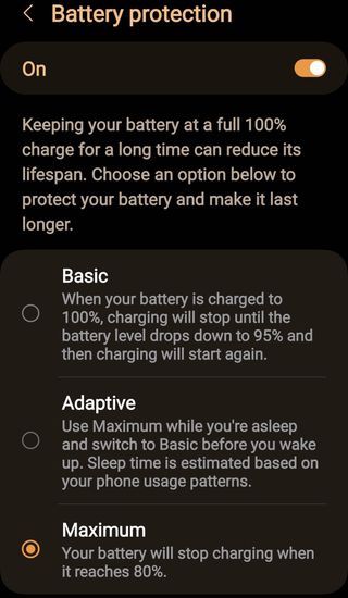 Battery protection settings in One UI 6.1