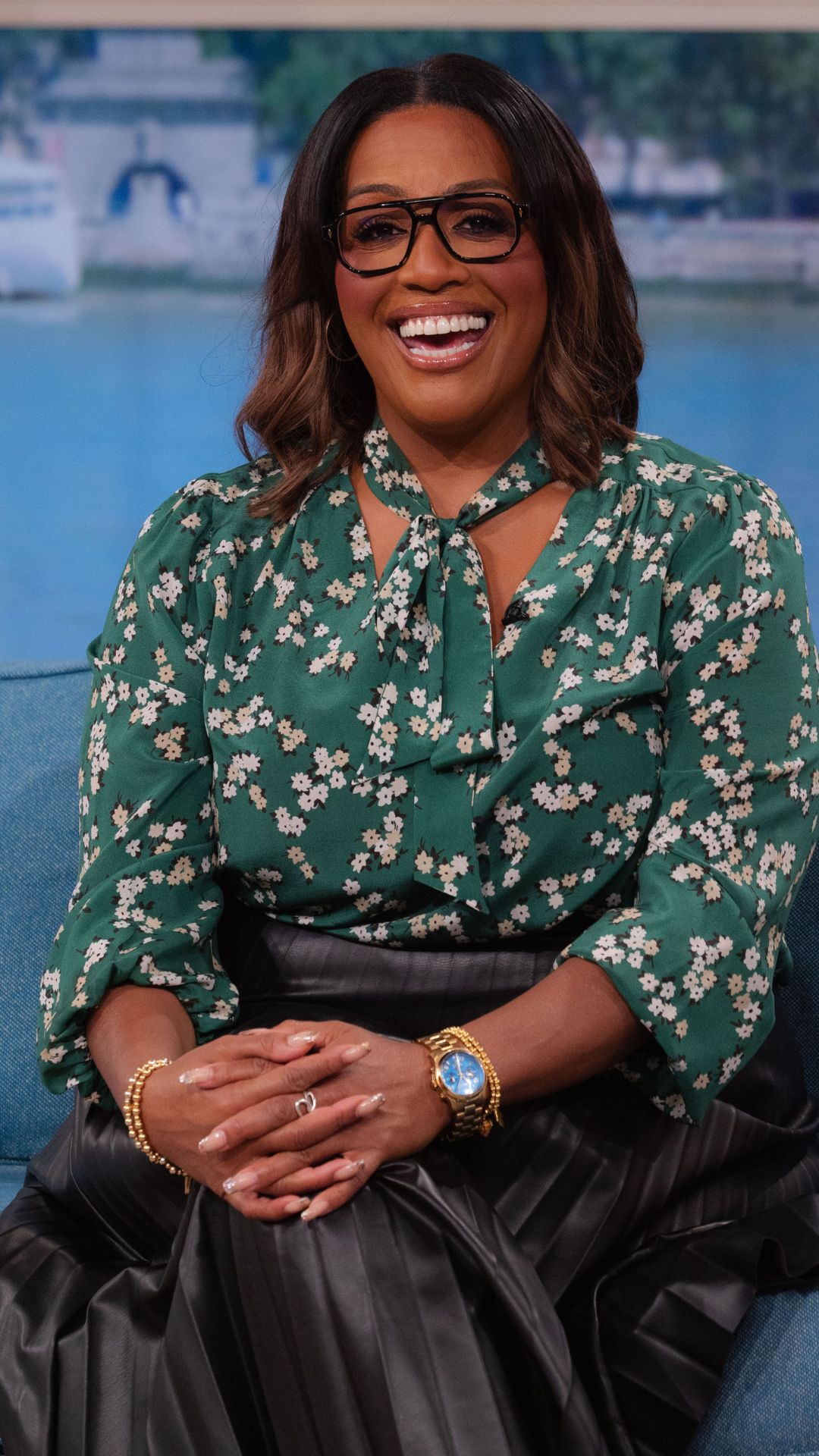 alison hammond wearing a green patterned blouse