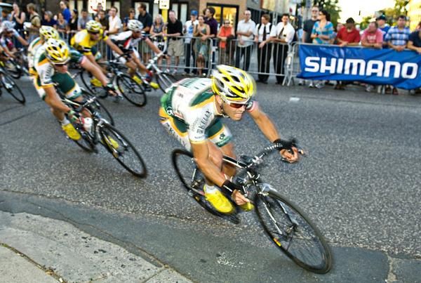 Jesse Anthony (Kelly Benefit Strategies) leads the peloton through the last corner.