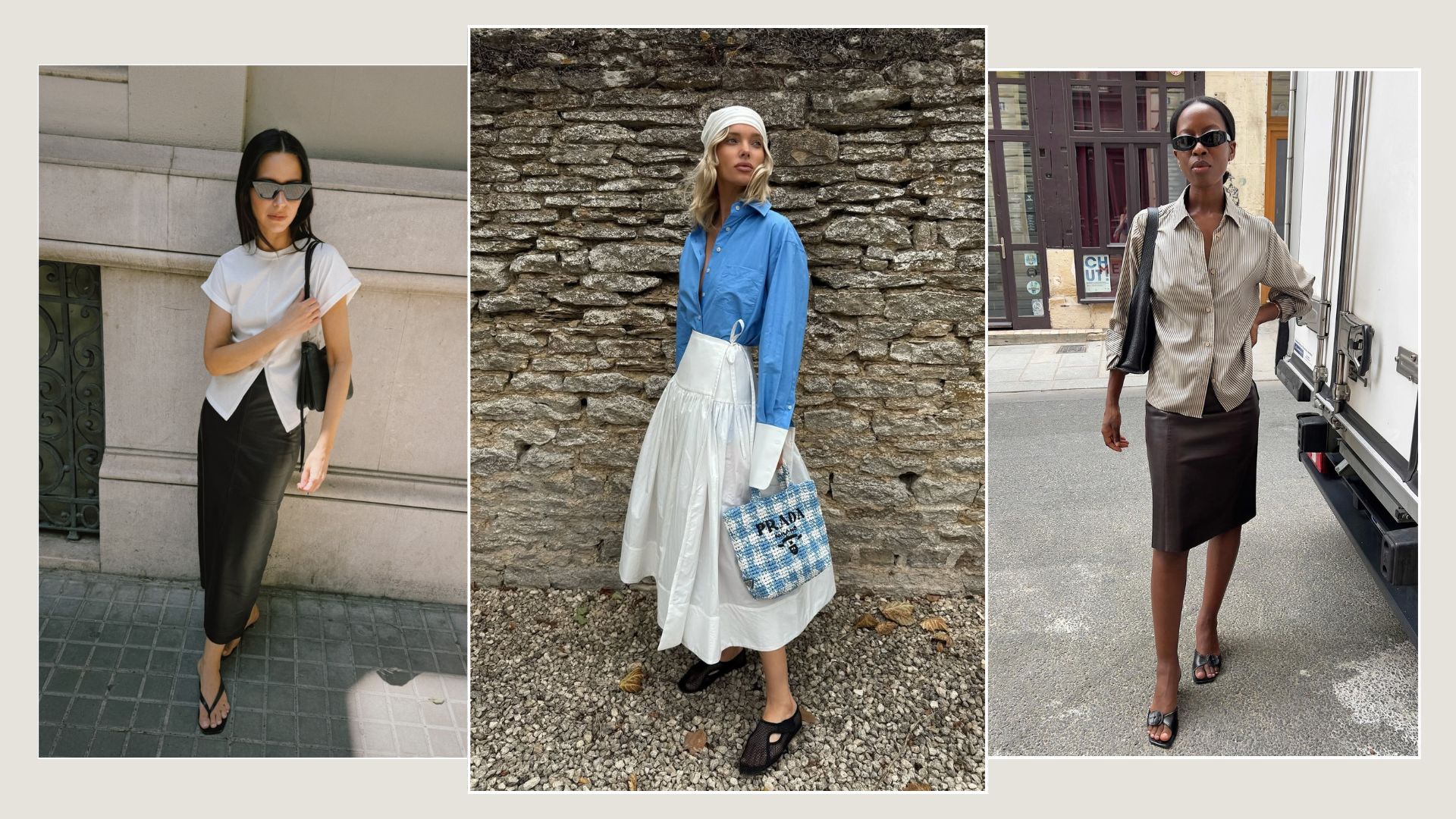 midi skirts and shoes combos outfits