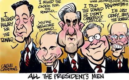 Political Cartoon U.S. Trump Mueller Barr Putin All the Presidents men