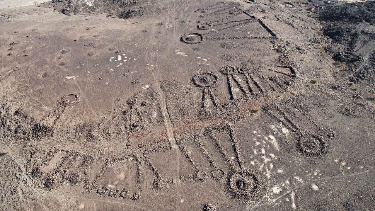 The funerary avenues (part of one shown here) date back around 4,500 years in Saudi Arabia.