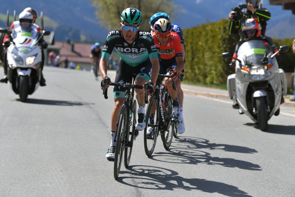 Rafal Majka (Bora-Hansgrohe) on the attack at the Tour of the Alps.