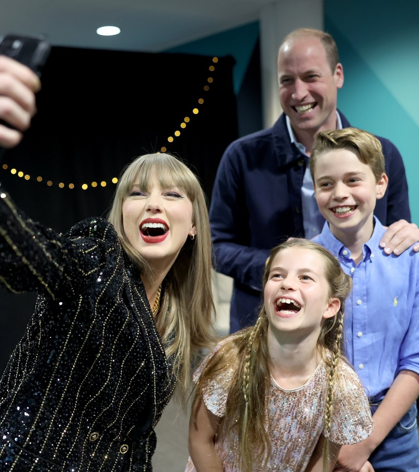 Jason Kelce jokes about his meeting with Princess Charlotte and Prince George and the royal protocol issue he didn't know how to follow, the royals are pictured in a selfie with Taylor Swift