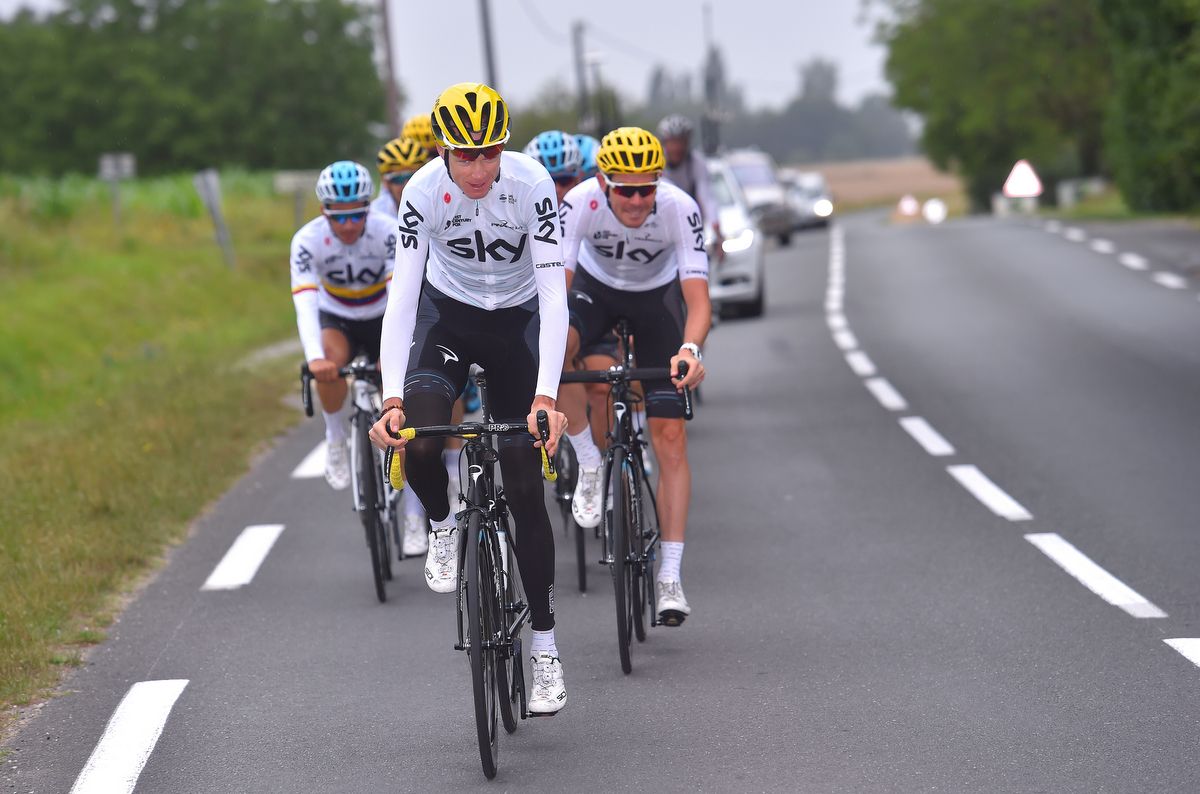 Chris Froome leading the Team Sky training ride