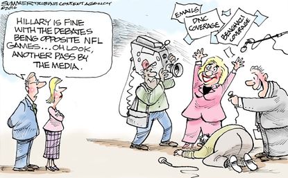 Political cartoon U.S. Hillary media 2016 election debate Trump