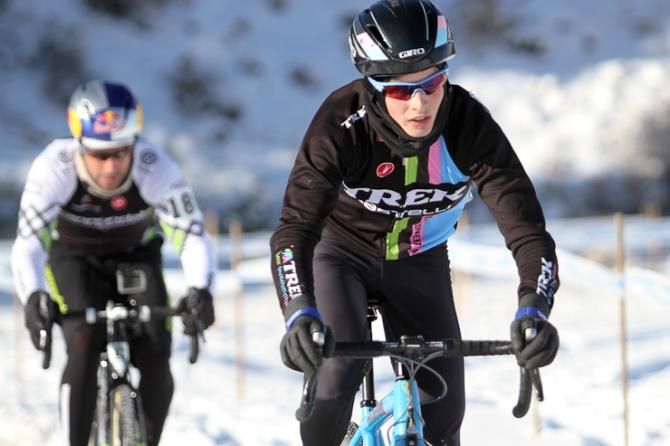 A Trek rider leads Tim Johnson