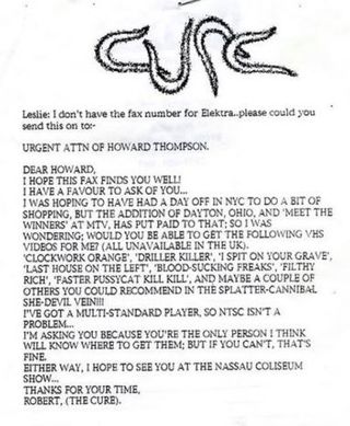Robert Smith's fax letter to Elektra