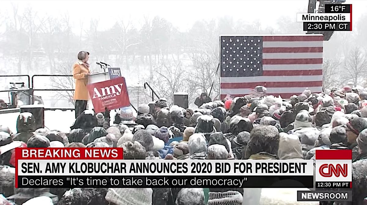 Amy Klobuchar rolls out 2020 campaign in a blizzard, promptly spars ...