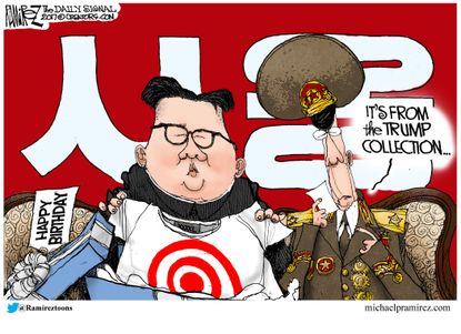 Political Cartoon U.S. North Korea target America Donald Trump