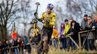 Belgian Wout van Aert pictured in action during the men's elite race of the 'GP Sven Nys' cyclocross cycling event on Monday 01 January 2024 in Baal, stage 4/8 in the X2O Badkamers 'Trofee Veldrijden' competition.